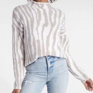 Express Beige and White Zebra Print Turtleneck Sweater